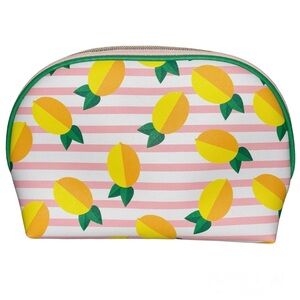 Dabney Lee Lemon Pink Stripe Single Zip Cosmetic Bag Travel Pouch